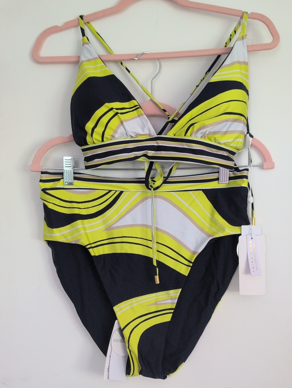 NWT Trina Turk Yellow & Navy Striped Women's Bikini